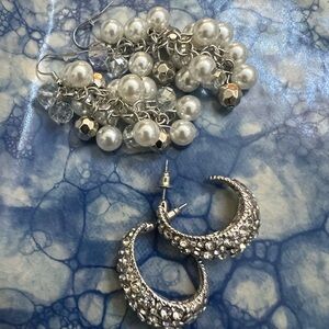 Paparazzi Silver and White Pearl Cluster Earrings